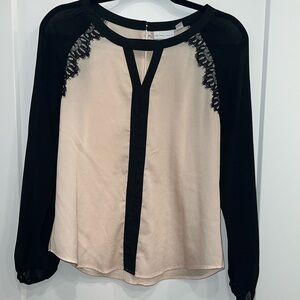 Blouse with sheer sleeves